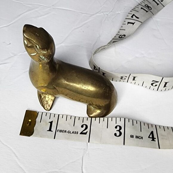 Vintage Heavy Solid Brass Seal Figurine Paperweight Brutalist Style - Picture 4 of 5
